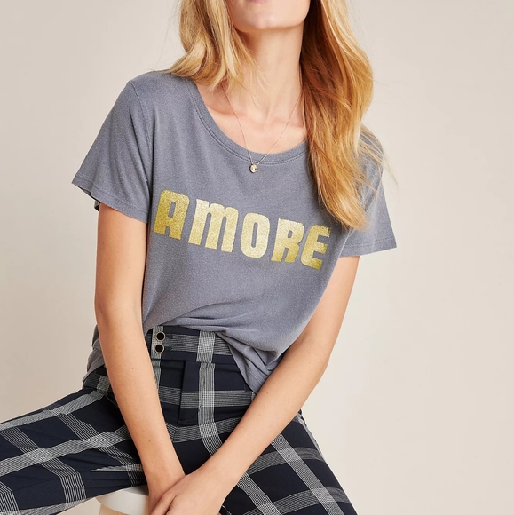 Letluv by Anthropologie Amore Gold Shimmer Graphic T-shirt - Picture 7 of 7